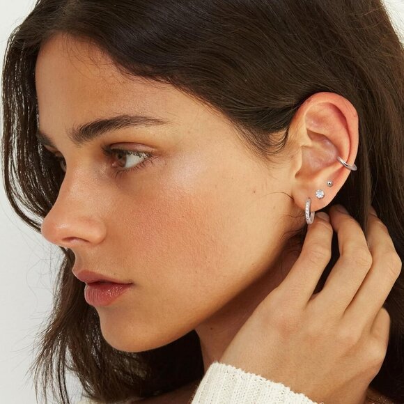 Hypoallergenic Surgical Steel Earrings Set, Tiny CZ Flat Back for Sensitive Ears - Picture 6 of 6